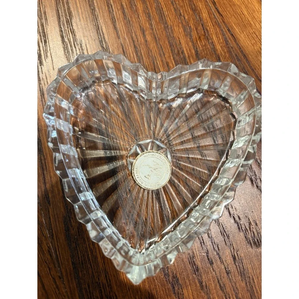 Vintage Clear Lead Crystal Glass Heart Shaped Trinket Jewelry Dish